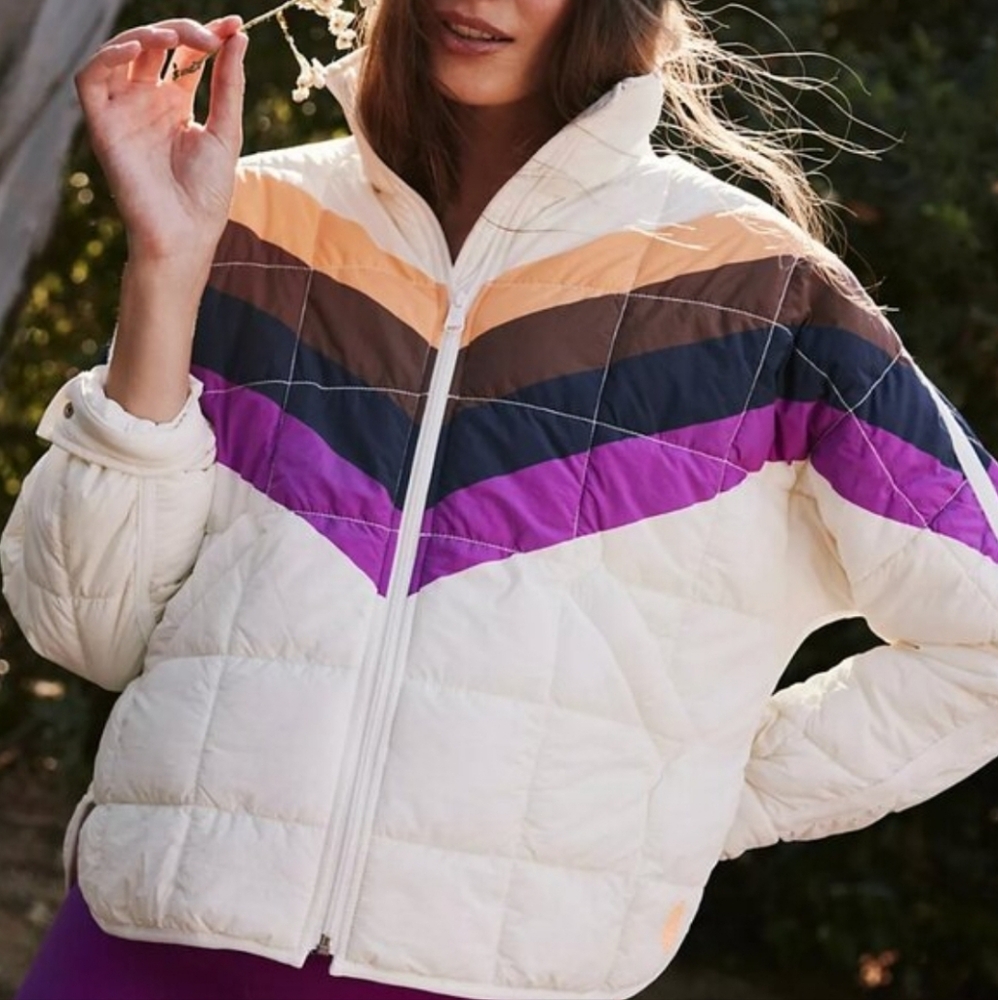 Free People Movement x Hatch Puffer Jacket Ivory Chevron Oversized Medium